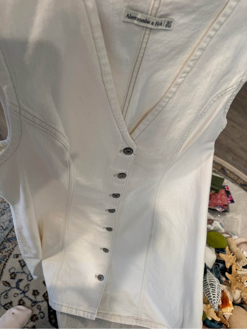 Light Beige Button denim Dress runs small - Picture 3 of 15